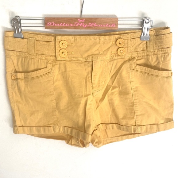 Candies Shorts Chino Mid Rise Flat Front Pockets Cargo Outdoor Yellow, Size 7 - Picture 1 of 6
